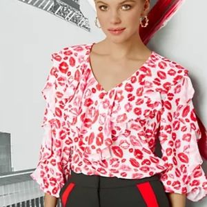 💋New York & Company Lip Print Blouse💋
